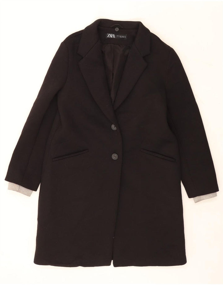 Zara Damen Mantel UK 14 Medium Schwarz Polyester