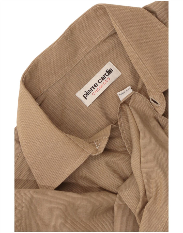 PIERRE CARDIN Herrenhemd Größe 39 Mittelbeige Nadelstreifen-Baumwolle