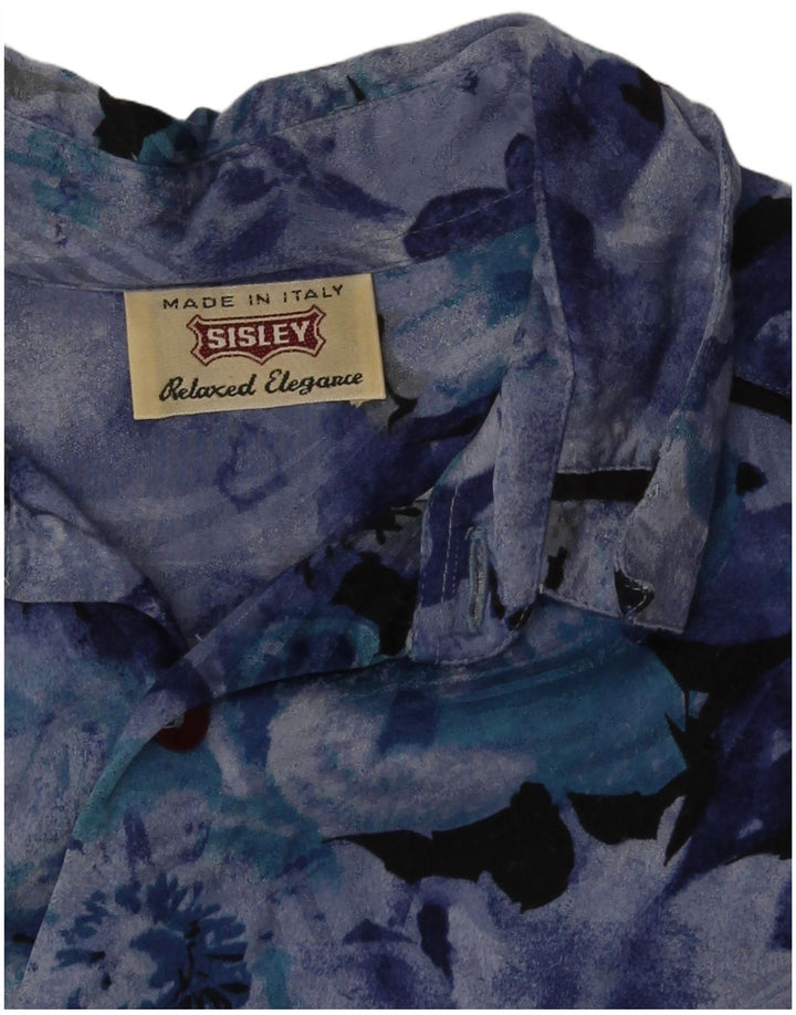 Sisley Herrenhemd Mittelblau mit Blumenmuster