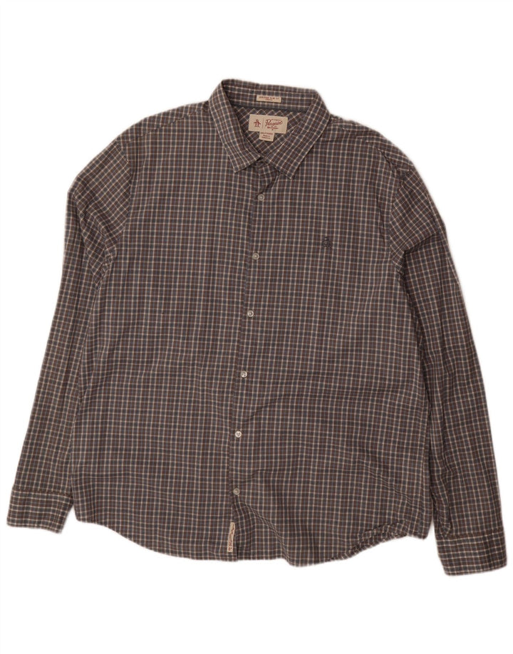 PENGUIN Herren Heritage Slim Fit Hemd 2XL grau karierte Baumwolle