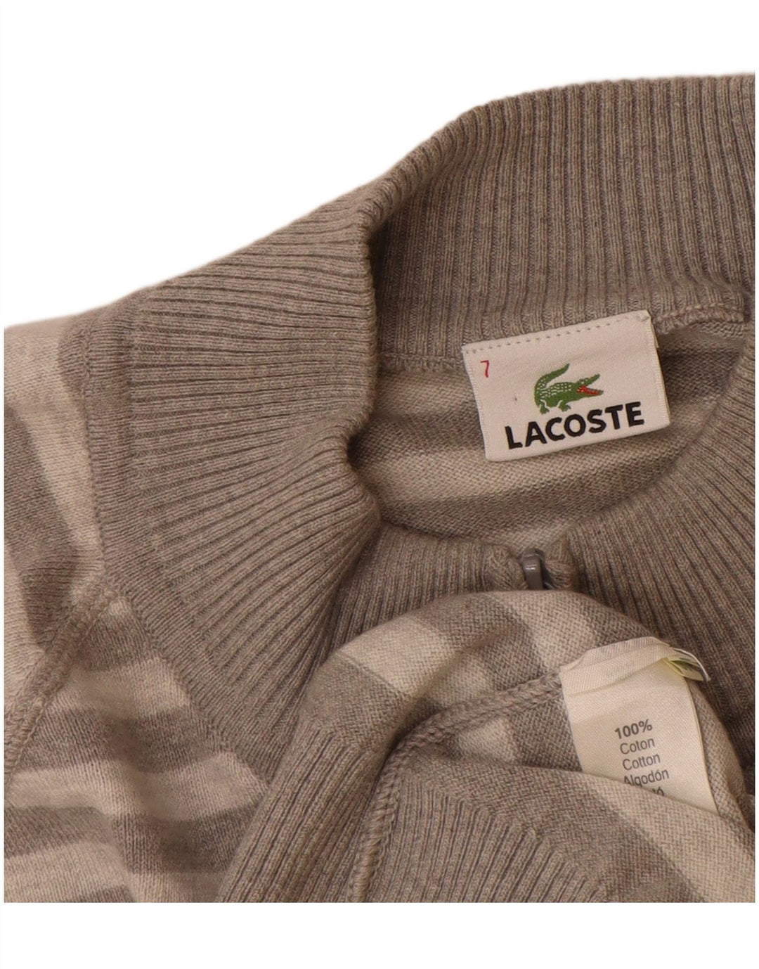Lacoste Herren-Strickjacke, Größe 7 2XL, grau gestreifte Baumwolle