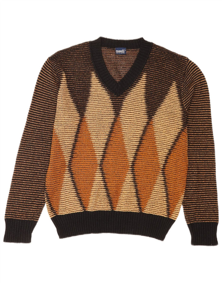Maselli Herren-Pullover mit V-Ausschnitt, EU 50, mittelbraun, Argyle/Diamant