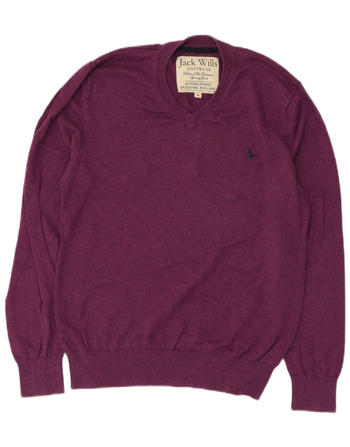 JACK WILLS Herren-Pullover mit V-Ausschnitt aus mittelvioletter Baumwolle