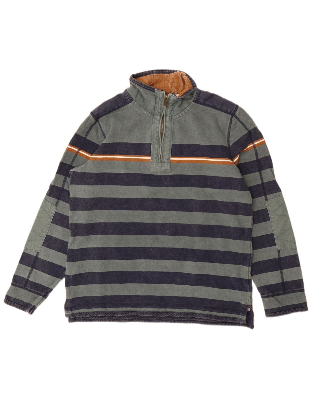 Fat Face Herren-Sweatshirt mit Reißverschluss am Hals, mittelgrün gestreifte Baumwolle