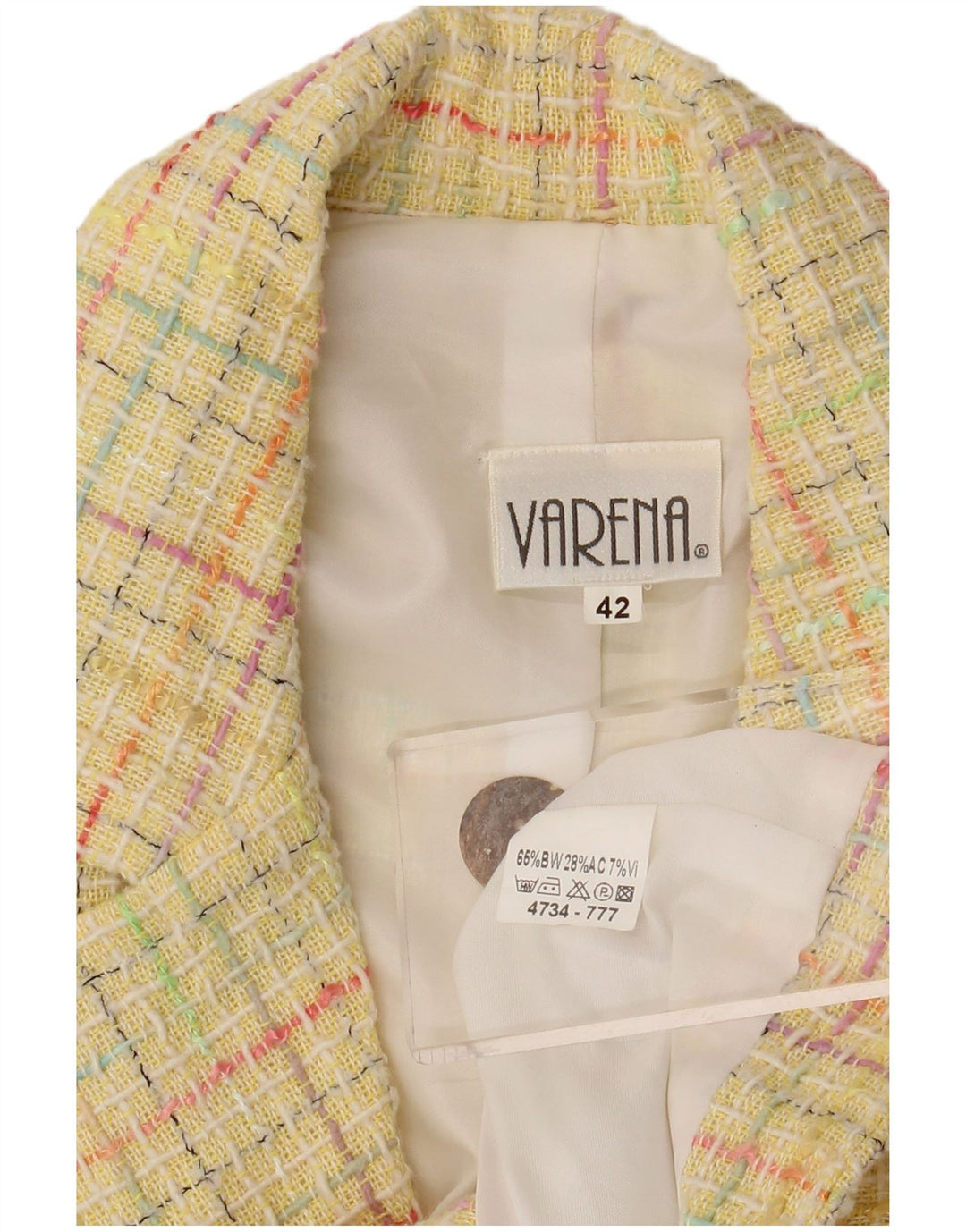 Vintage Damen 3-Knopf-Blazer-Jacke IT 42 mittelgelb karierte Baumwolle