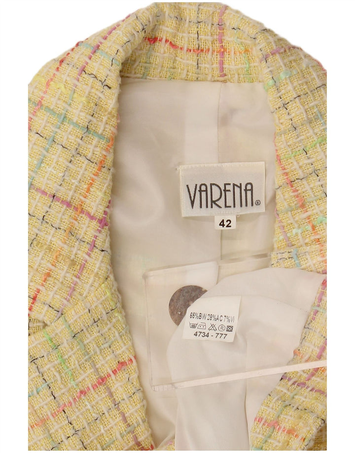 Vintage Damen 3-Knopf-Blazer-Jacke IT 42 mittelgelb karierte Baumwolle