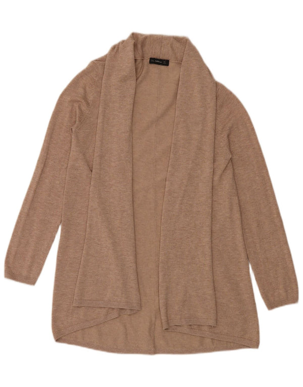 Zara Damen Longline Open Cardigan Pullover UK 14 Large Beige Flecked