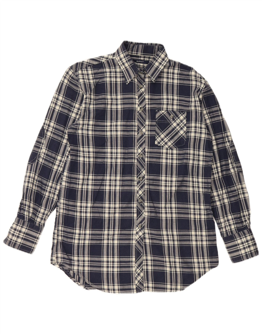 Gant Flanellhemd für Damen, UK 10, Größe S, marineblau, kariert, Baumwolle