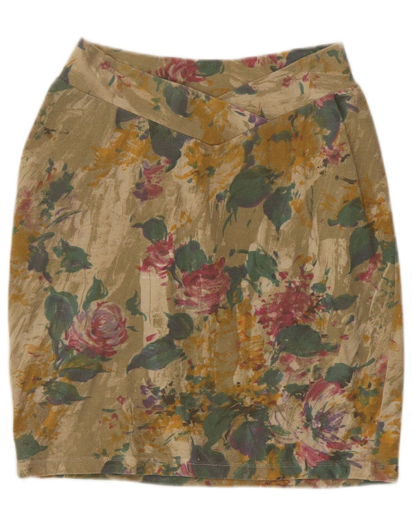 Vintage Damen Bleistiftrock Klein W26 Grün Floral Modal