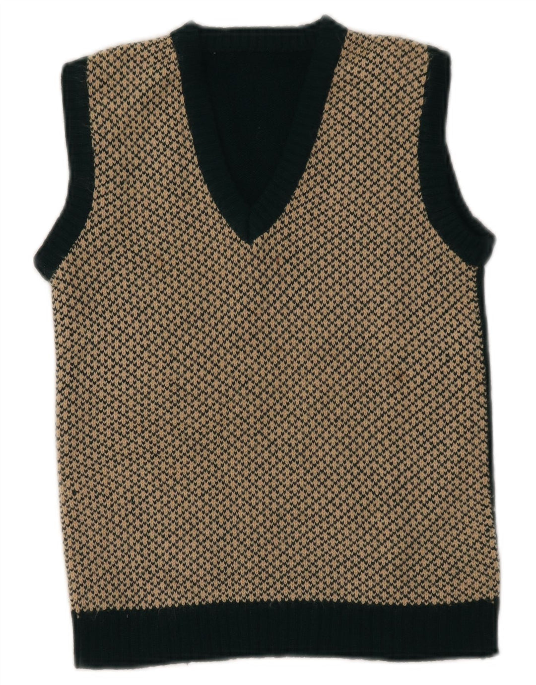 VINTAGE Damen Crop Vest Tank Top UK 4 XS Green Fair Isle