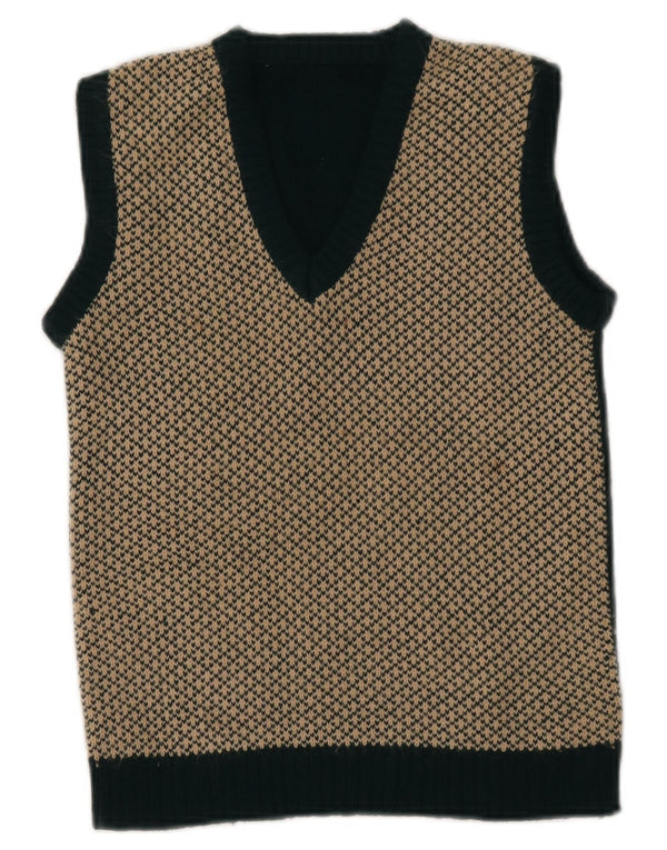 VINTAGE Damen Crop Vest Tank Top UK 4 XS Green Fair Isle