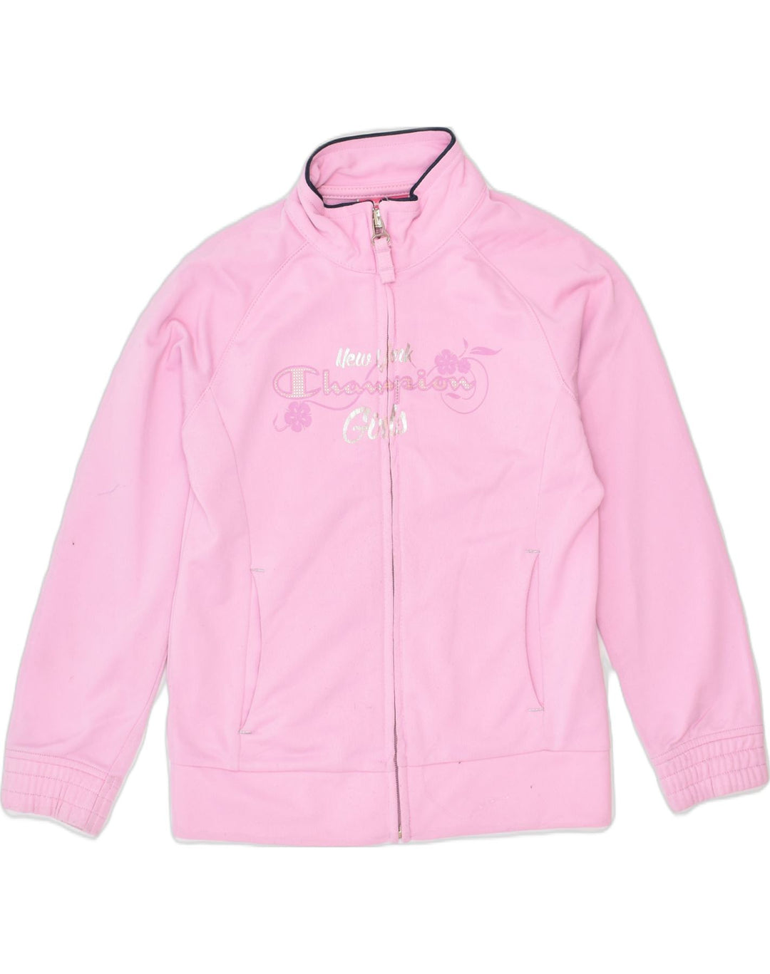 CHAMPION Girls Graphic Tracksuit Top Jacket  5-6 Years XS Pink Polyester | Vintage | Thrift | Second-Hand | Used Clothing | Messina Hembry 