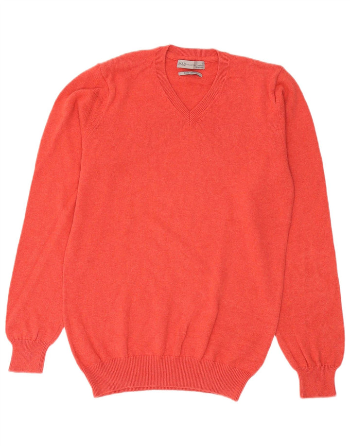 Marks & Spencer Herren-Pullover mit V-Ausschnitt, Größe S, Orange, Baumwolle