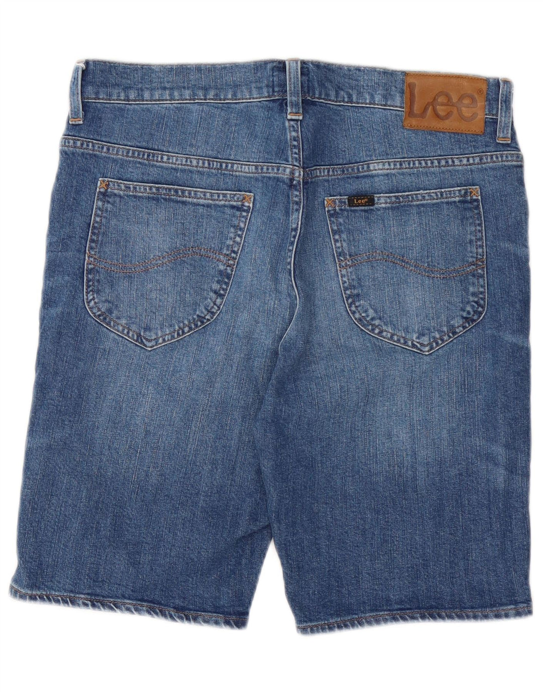 Lee Damen Rider Distressed Denim Shorts W31 Mittelblaue Baumwolle
