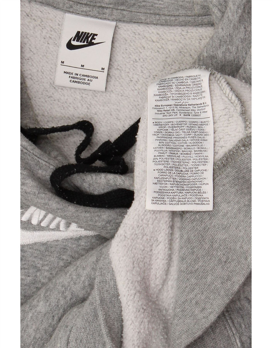 NIKE Herren-Kapuzenpullover mit grafischem Print, mittelgraue Colourblock-Baumwolle