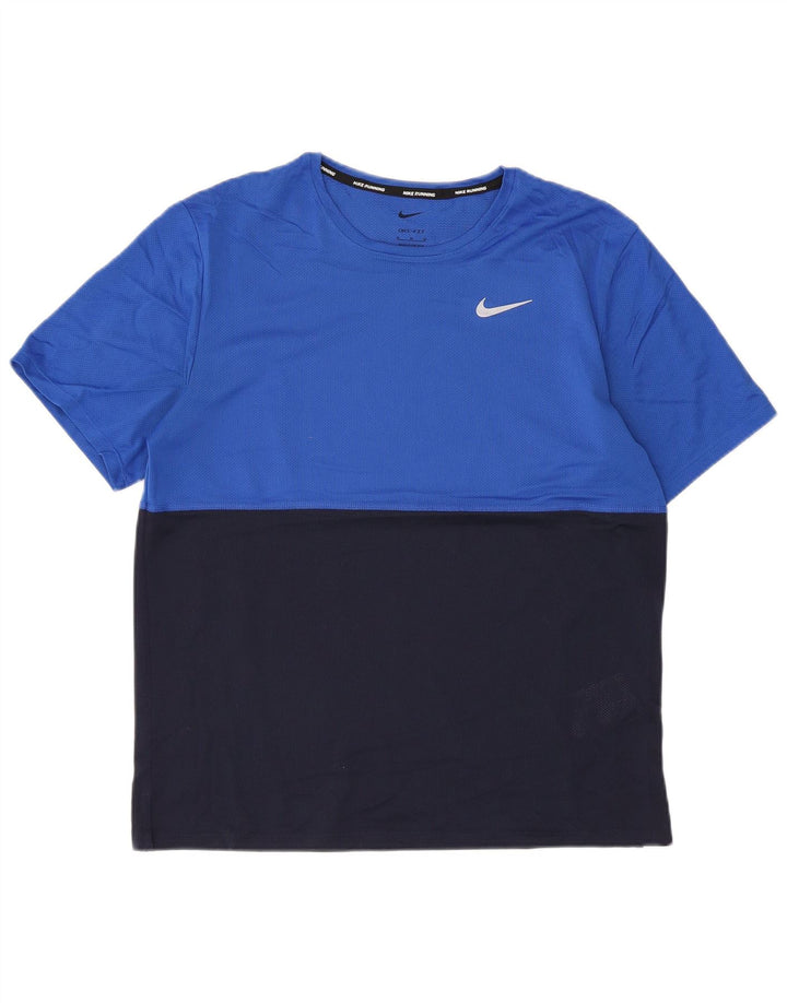 Nike Herren Dri Fit T-Shirt-Oberteil Mittelblaues Colourblock-Polyester