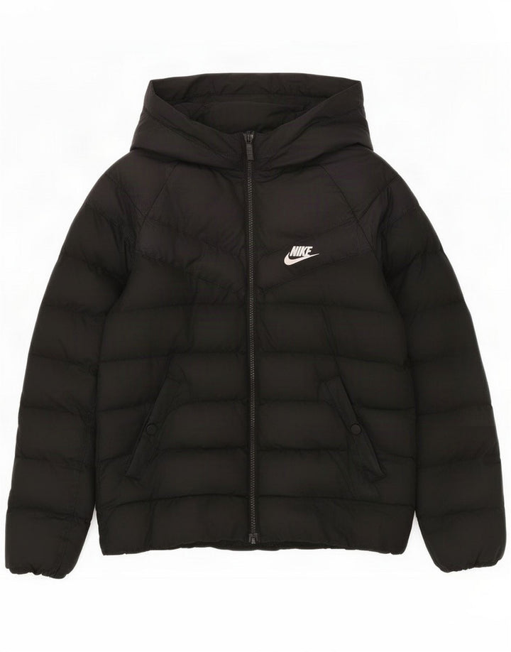 Nike Jungen-Kapuzenjacke, gepolstert, 10–11 Jahre, mittelgroßes schwarzes Polyester