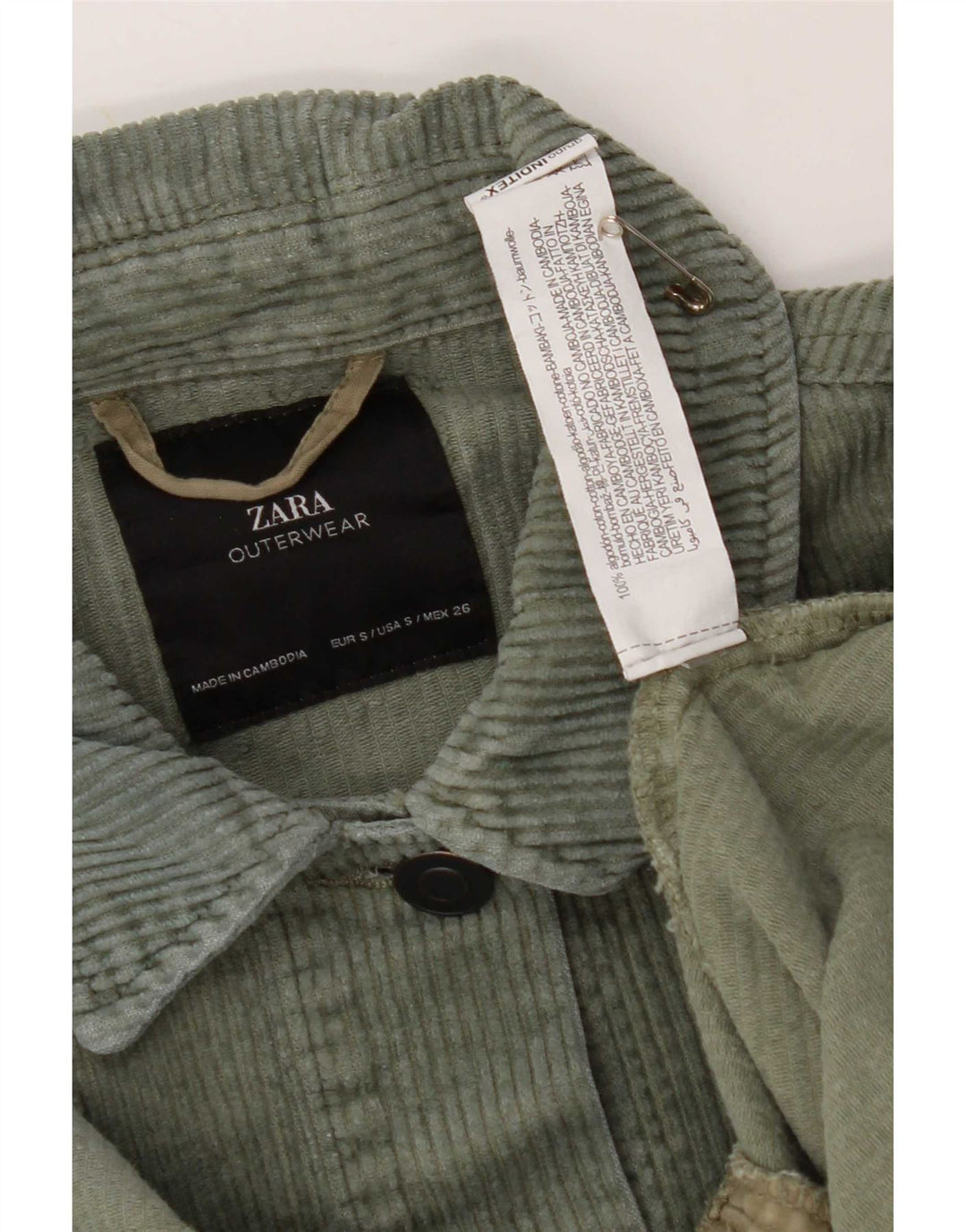 Zara Damen Übergroße Cordjacke UK 10 Small Khaki Baumwolle