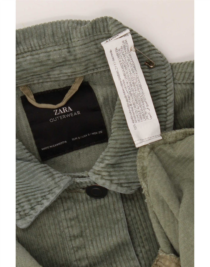 Zara Damen Übergroße Cordjacke UK 10 Small Khaki Baumwolle