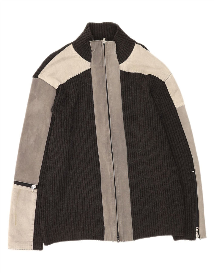 Sasch Herren-Cardigan-Pullover XL Graues Farbblock-Acryl