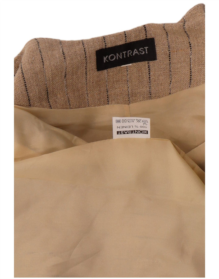VINTAGE Damen 4-Knopf-Blazerjacke UK 14 Mittelbeige gestreiftes Leinen