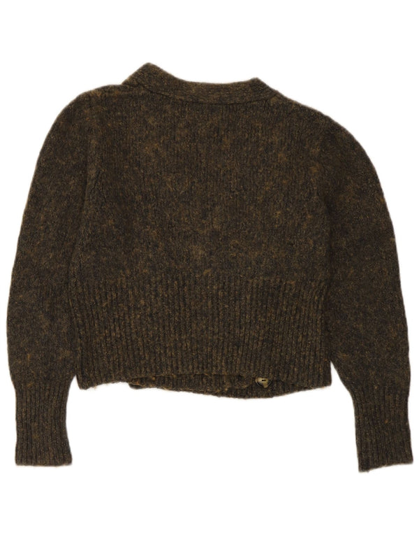 Zara Damen Crop Cardigan Pullover UK 10 Small Grau gefleckte Baumwolle