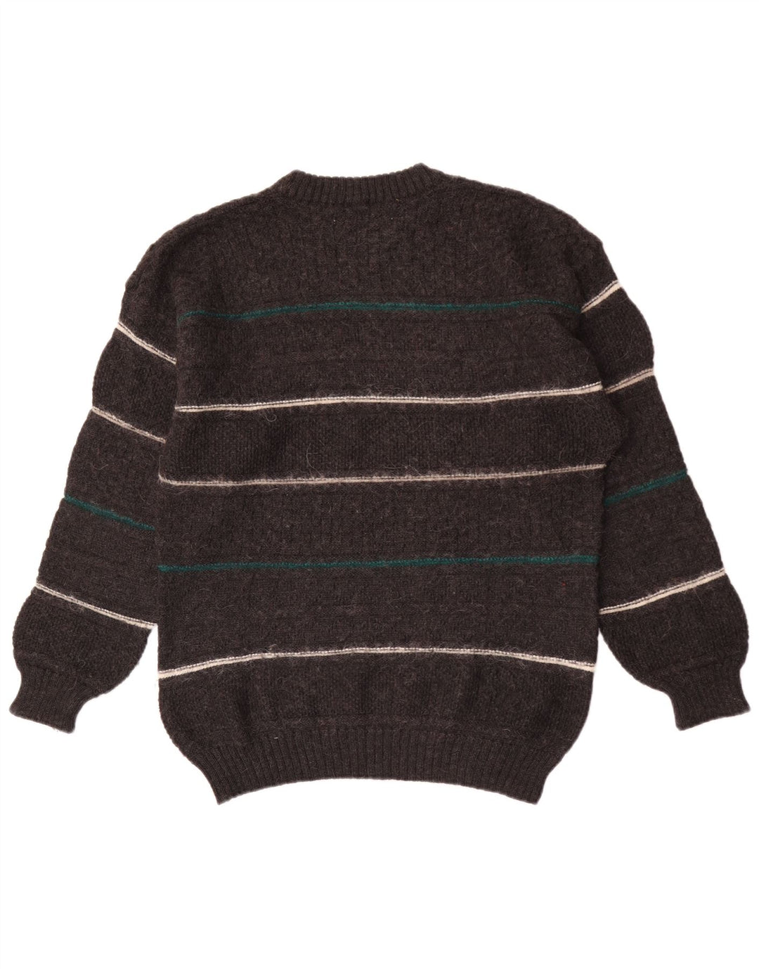 Vintage Herren-Pullover mit Rundhalsausschnitt, mittelgrau, gestreift, Wolle