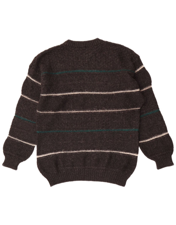 Vintage Herren-Pullover mit Rundhalsausschnitt, mittelgrau, gestreift, Wolle