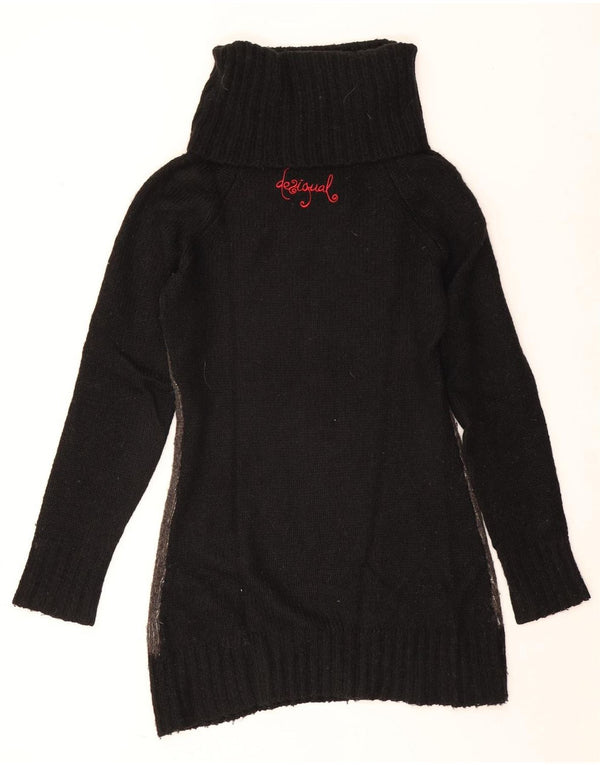 Desigual Damen Longline Rollkragenpullover Pullover UK 14 Großes schwarzes Blumenmuster