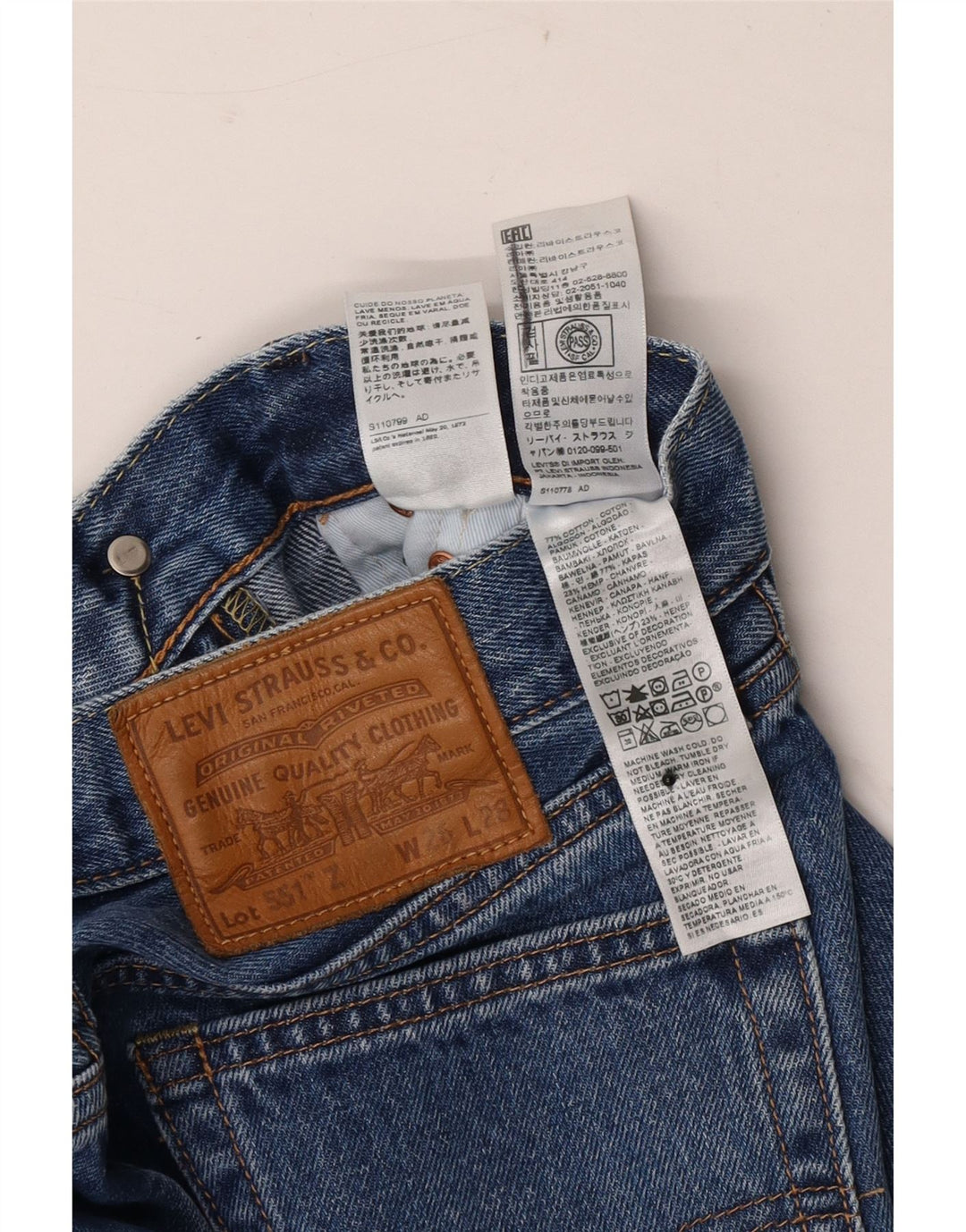 Levi's Herren 551 Straight Jeans W26 L28 Blaue Baumwolle