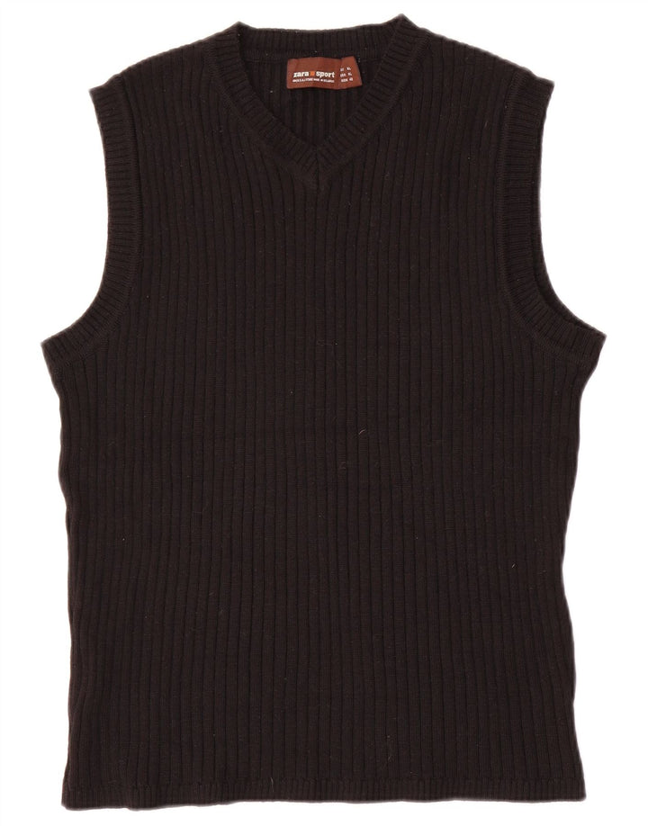 Zara Damen Weste Tank Top UK 18 XL Schwarze Wolle