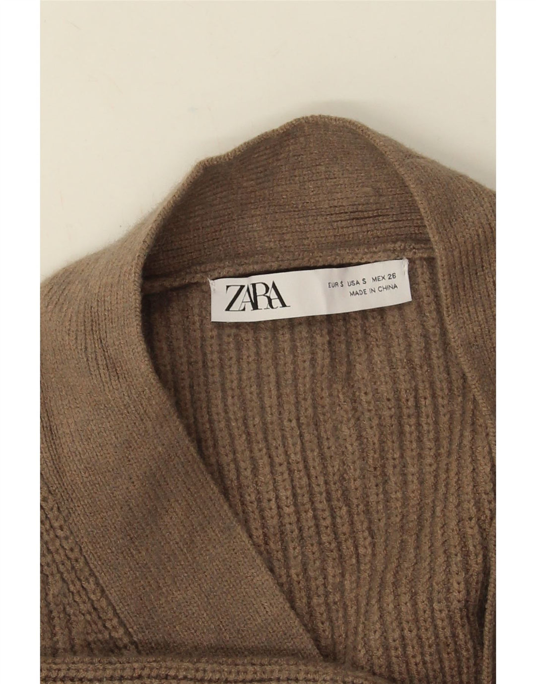Zara Damen-Strickjacke, übergroß, lang geschnitten, offen, Gr. 10, Größe S, Braun
