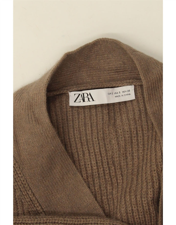 Zara Damen-Strickjacke, übergroß, lang geschnitten, offen, Gr. 10, Größe S, Braun