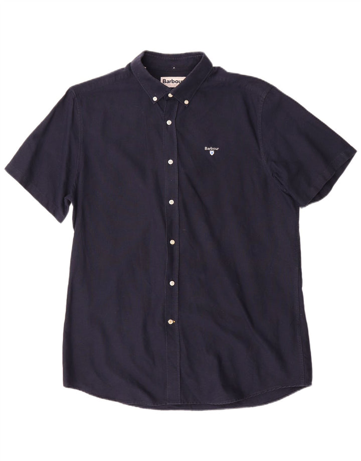 Barbour Tailored Fit Kurzarmhemd für Herren aus mittelblauer Baumwolle