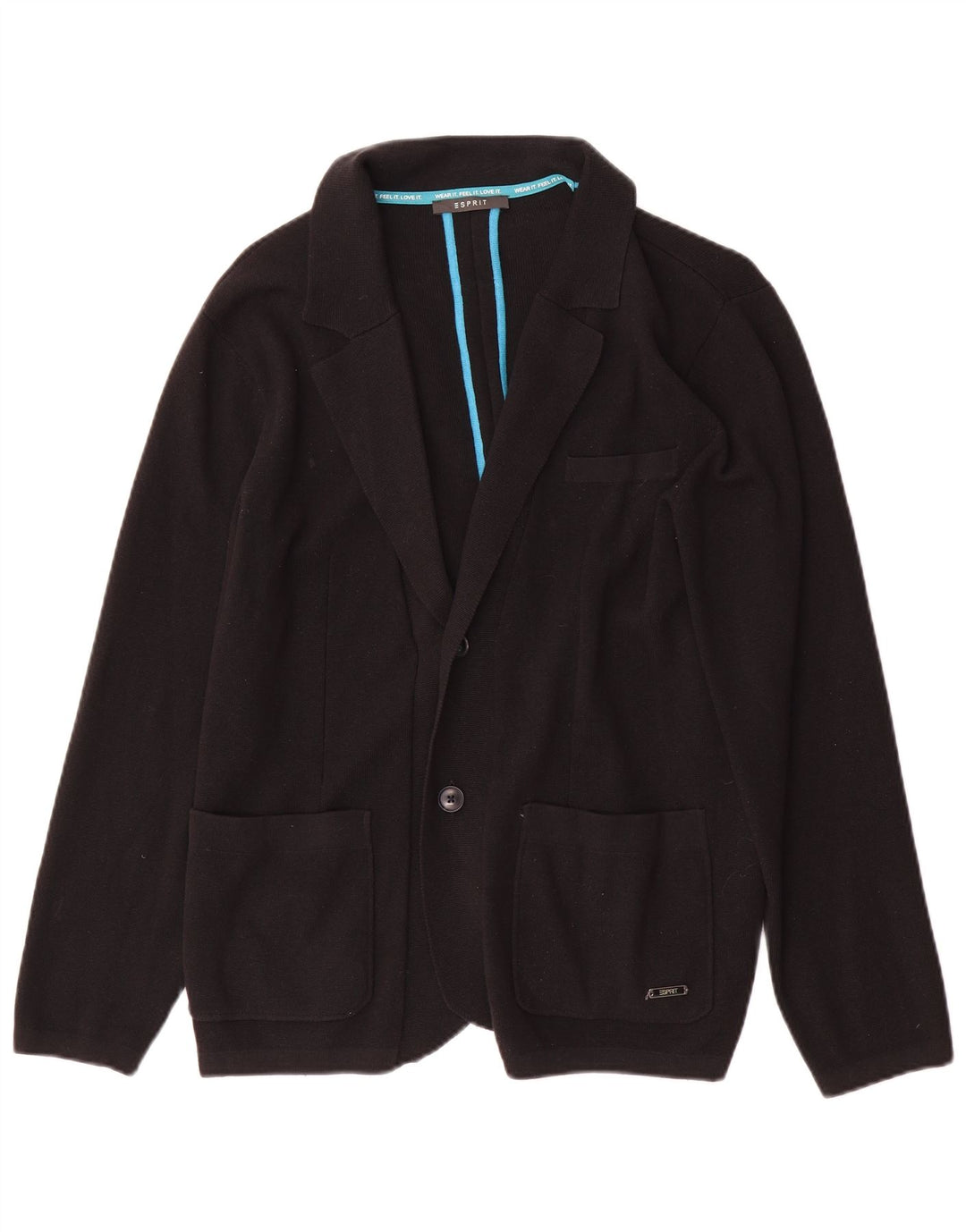 Esprit Damen-Blazer mit 2 Knöpfen, gestrickt, UK 14, Größe L, Schwarz, Baumwolle
