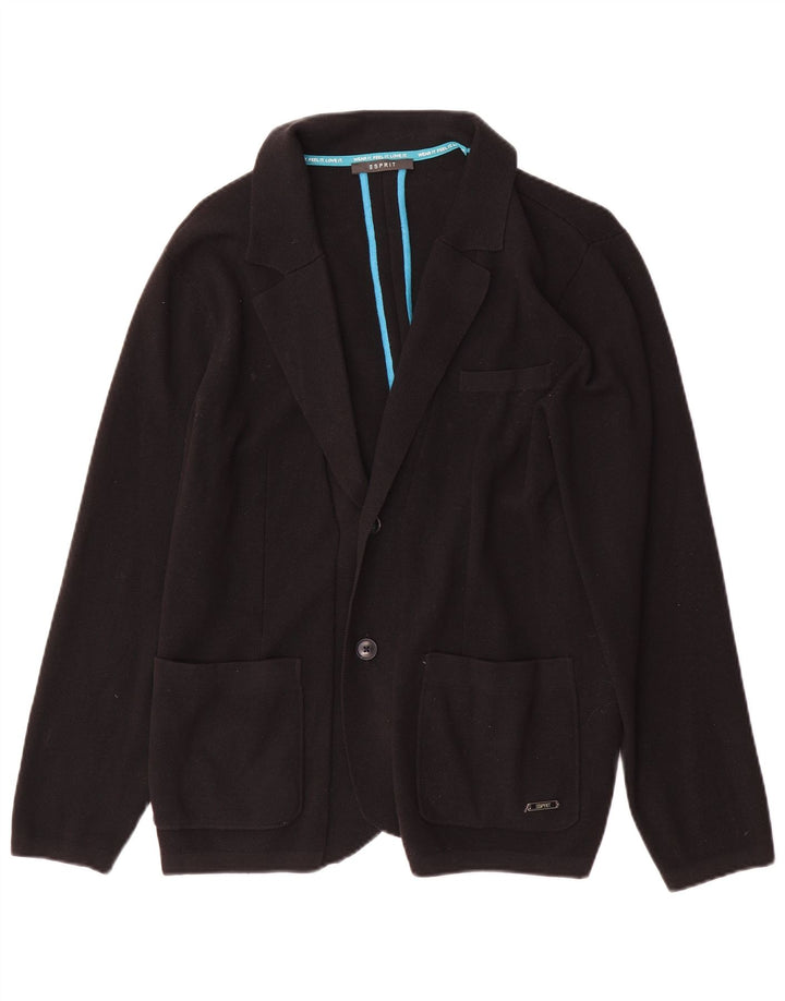 Esprit Damen-Blazer mit 2 Knöpfen, gestrickt, UK 14, Größe L, Schwarz, Baumwolle