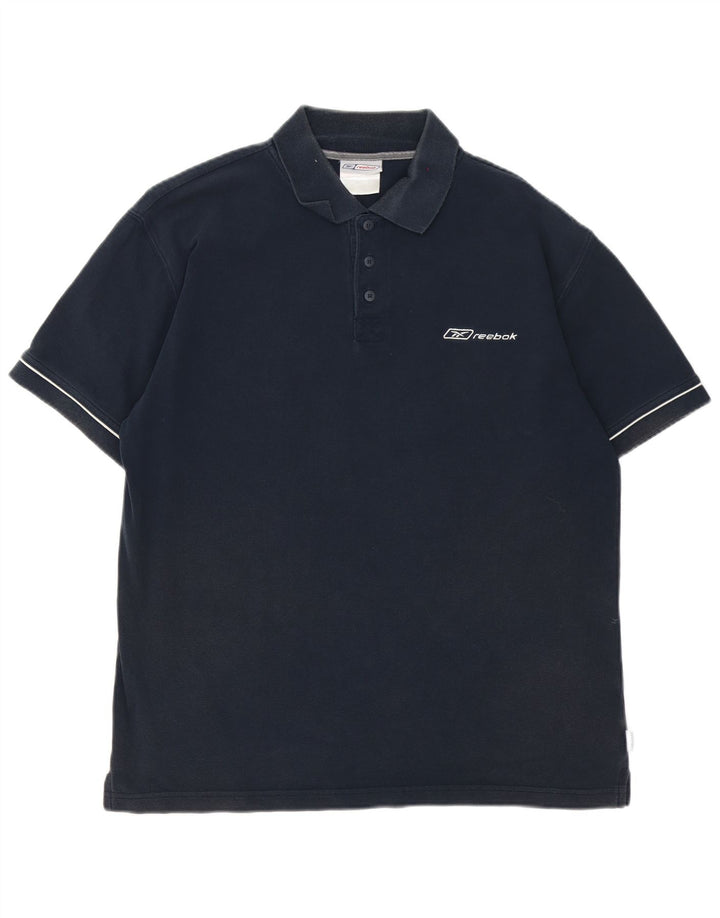 Reebok Herren-Poloshirt aus mittelblauer, gestreifter Baumwolle