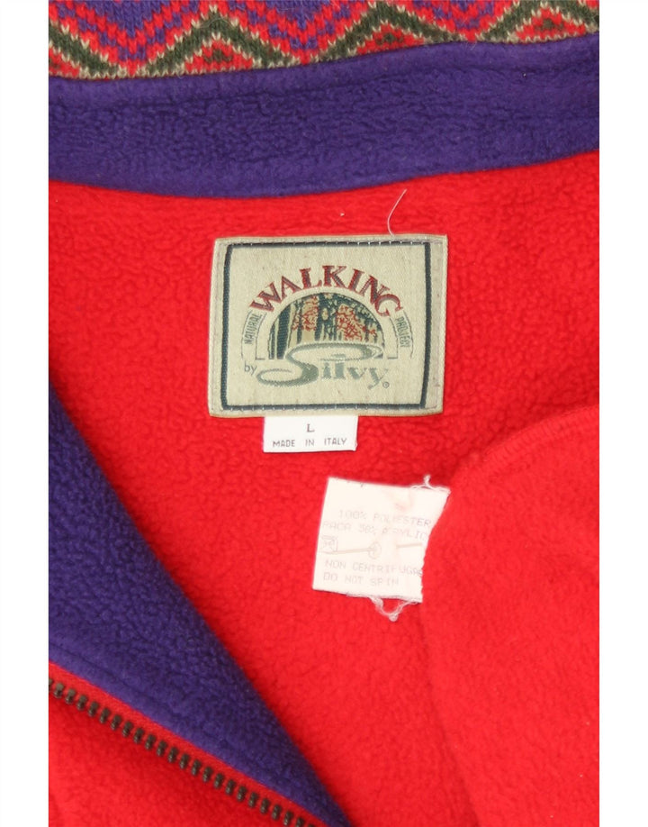 Silvy Herren-Fleecepullover mit Reißverschluss am Hals, großes rotes Fair-Isle-Polyester