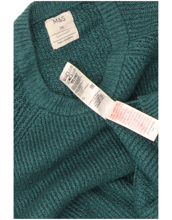 Marks & Spencer Herren-Pullover mit Rundhalsausschnitt, 2XL, grünes Polyamid