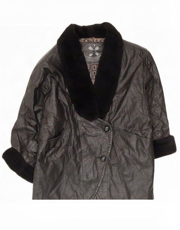 Vintage Damen 2-Knopf-Lederjacke IT 44 Mittelschwarz