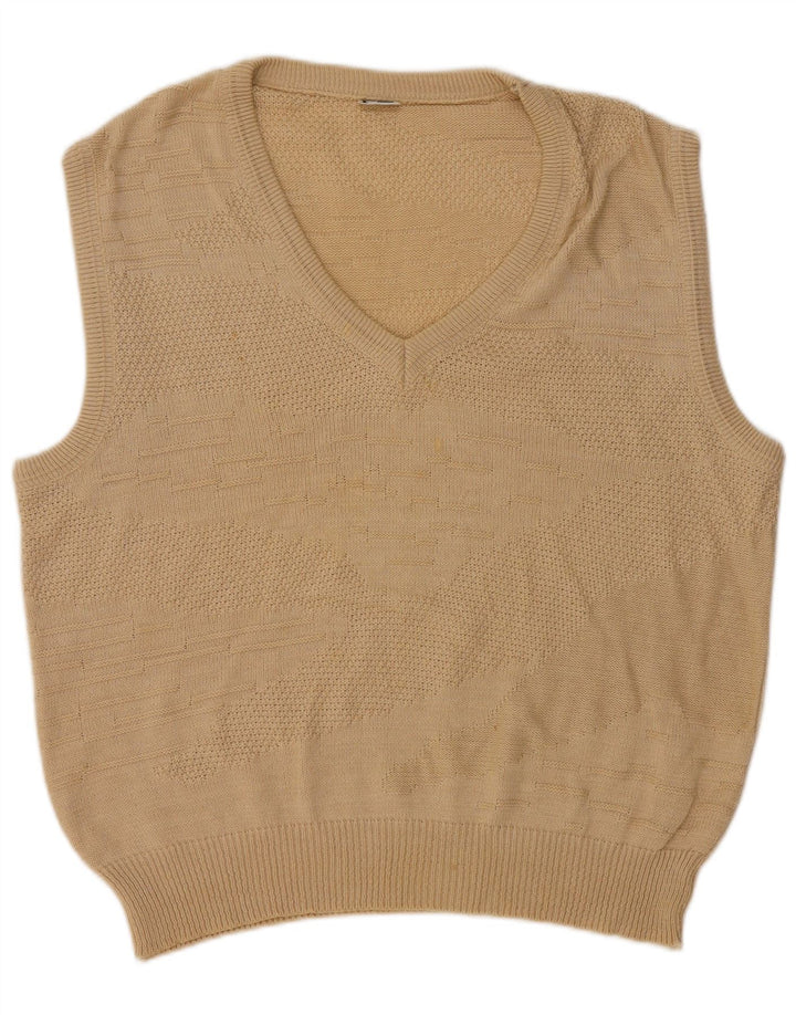 Vintage Herren Weste Tank Top IT 50 Medium Beige Baumwolle