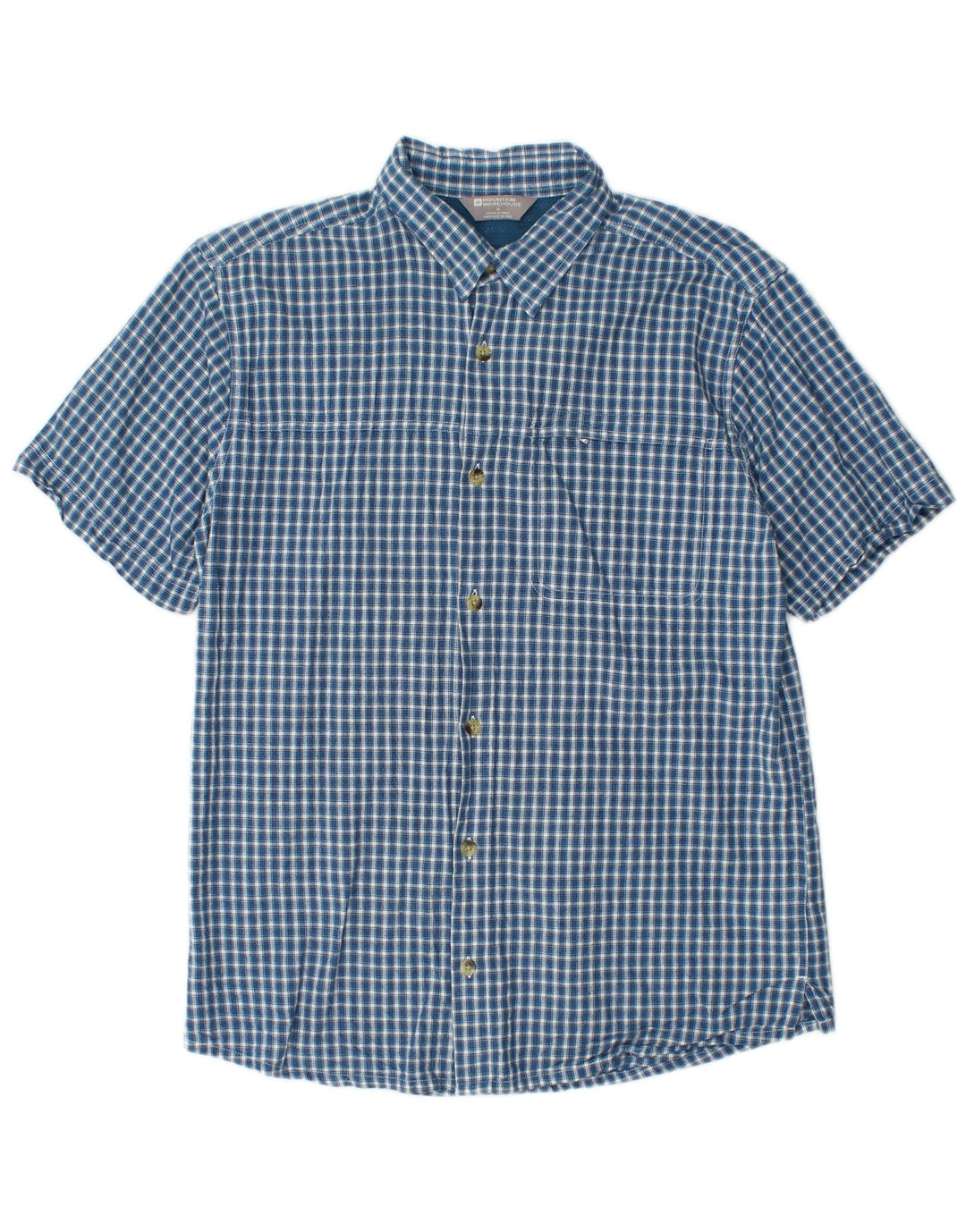 Mountain Warehouse Herren-Kurzarmhemd aus mittelblau karierter Baumwolle