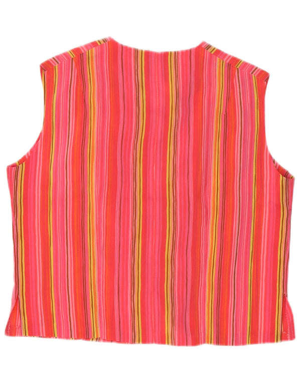 Vintage Damen Crop Ärmellose Hemdbluse UK 14 Mittelrosa gestreift