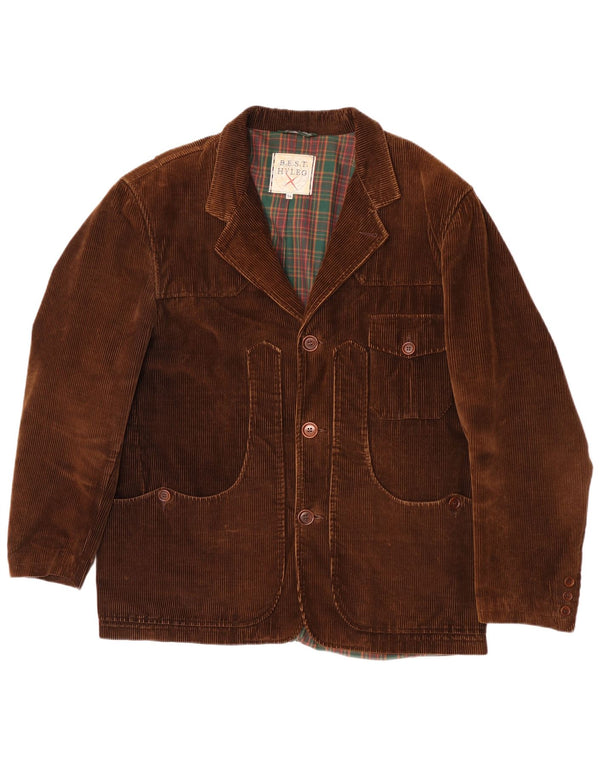 Vintage Herren 3 Knopf Cord Blazer Jacke IT 54 2XL Braune Baumwolle