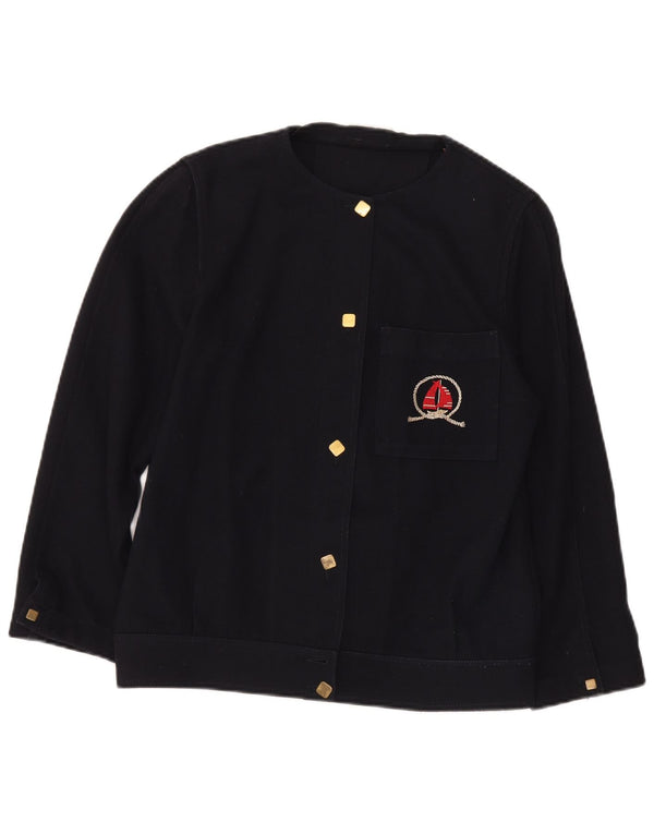 Vintage Damen Cardigan Top IT 42 Medium Marineblaue Wolle