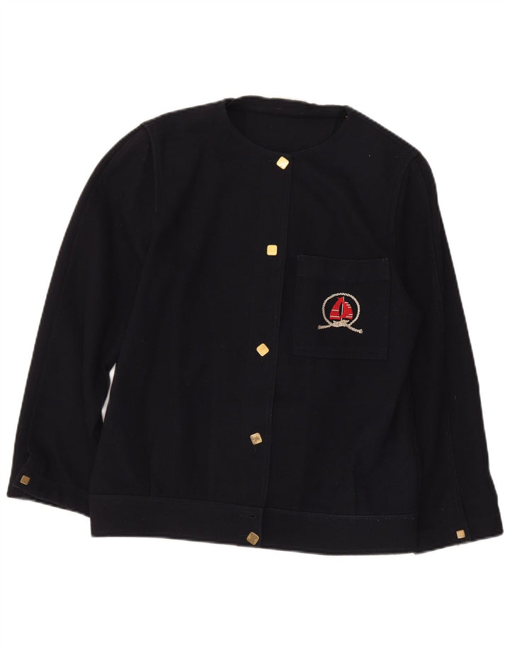 Vintage Damen Cardigan Top IT 42 Medium Marineblaue Wolle