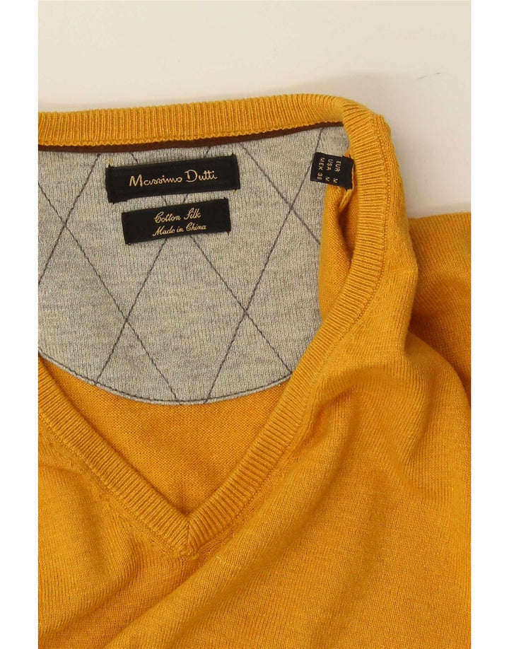 Massimo Dutti Herren-Pullover mit V-Ausschnitt aus mittelgelber Baumwolle