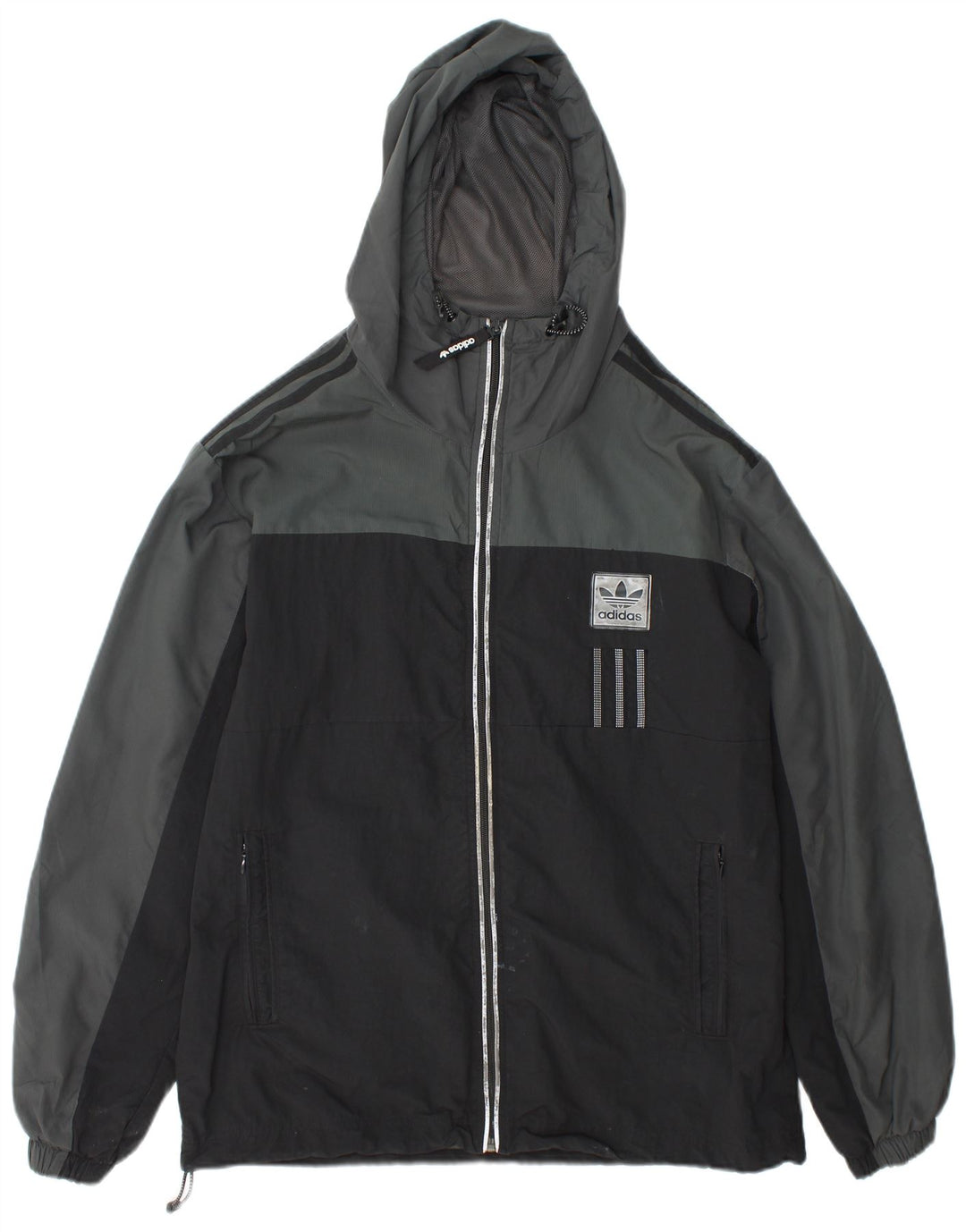 Adidas Herren-Regenjacke mit Kapuze, UK 38, mittelgraues Colourblock-Nylon