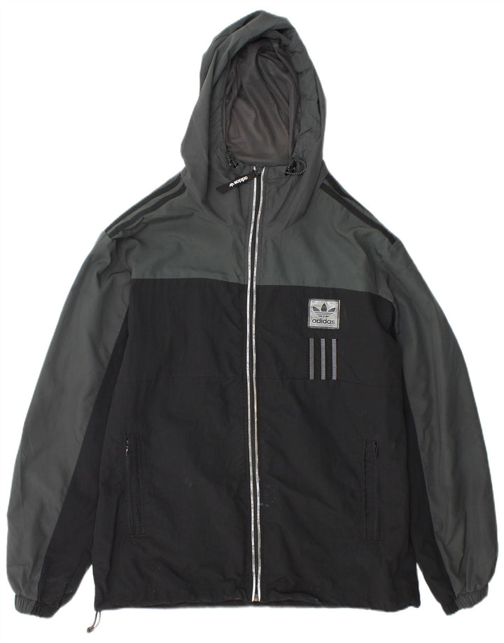 Adidas Herren-Regenjacke mit Kapuze, UK 38, mittelgraues Colourblock-Nylon