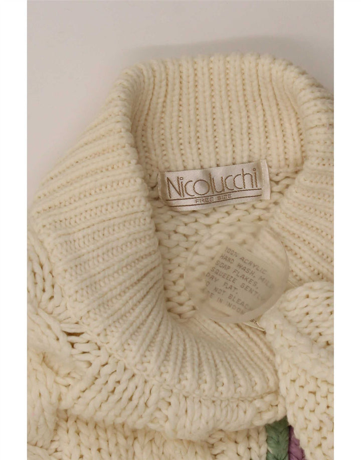 Nicolucchi Damen-Pullover mit Rollkragen, Einheitsgröße, gebrochenes Weiß mit Blumenmuster